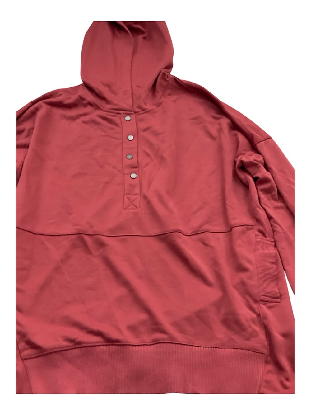 Women’s Red Hooded Pullover Henley Sweatshirt
